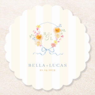 Porta-copo De Papel Crista Floral de Listra Amarela Monograma Casament