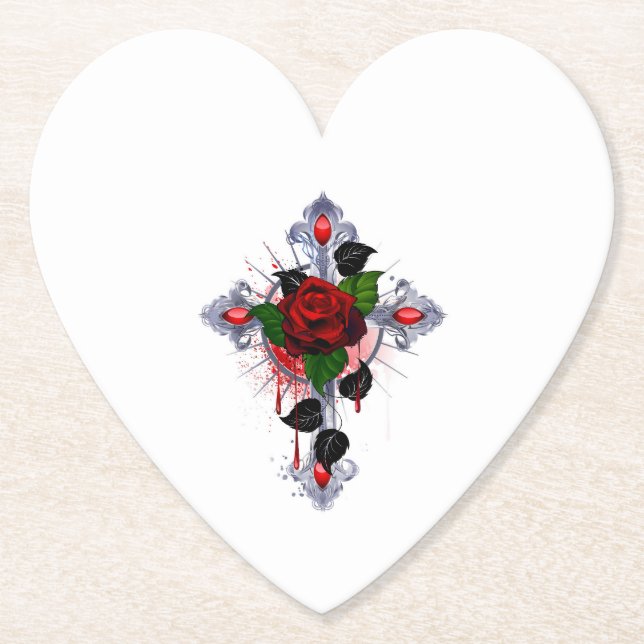 Porta-copo De Papel Cruz de Prata com Rosa vermelha (Frente)