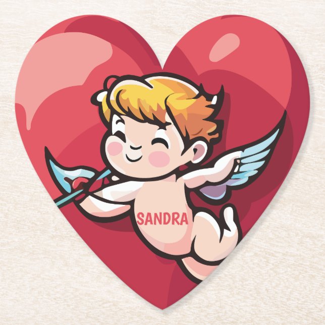 Porta-copo De Papel Cupido no Coração Vermelho (Frente)