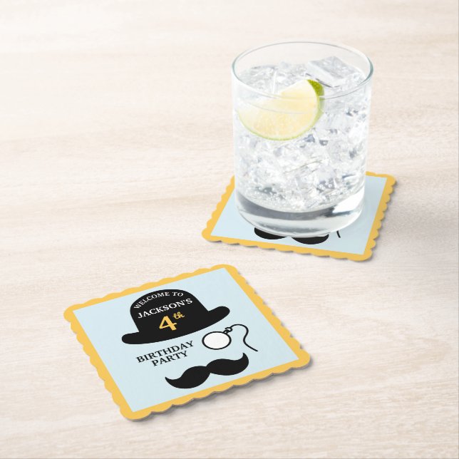 Porta-copo De Papel Cute Bowler Hat and Monocle Any Age Birthday Party (Insitu)