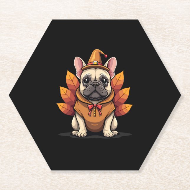 Porta-copo De Papel Cute Dog Frenchie Thanksgiving Kids Teen Girl Boy  (Frente)