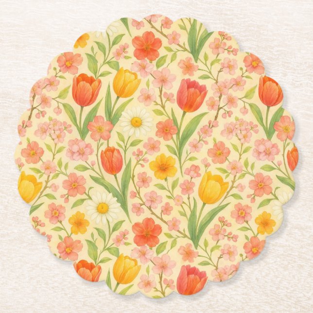 Porta-copo De Papel Cute Easter/spring patterned flowers (Frente)