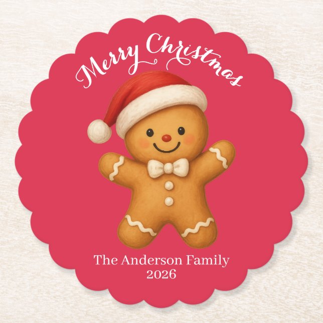 Porta-copo De Papel Cute Gingerbread Man with Santa Hat -  (Frente)