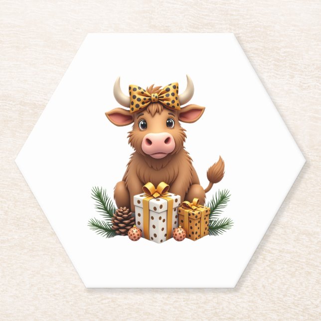 Porta-copo De Papel Cute Highland Cow Christmas Santa Highland Cow Lov (Frente)