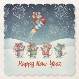 Porta-copo De Papel Cute Mice Happy New Year Fireworks