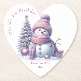 Porta-copo De Papel Cute Pink Snowman Winter Birthday