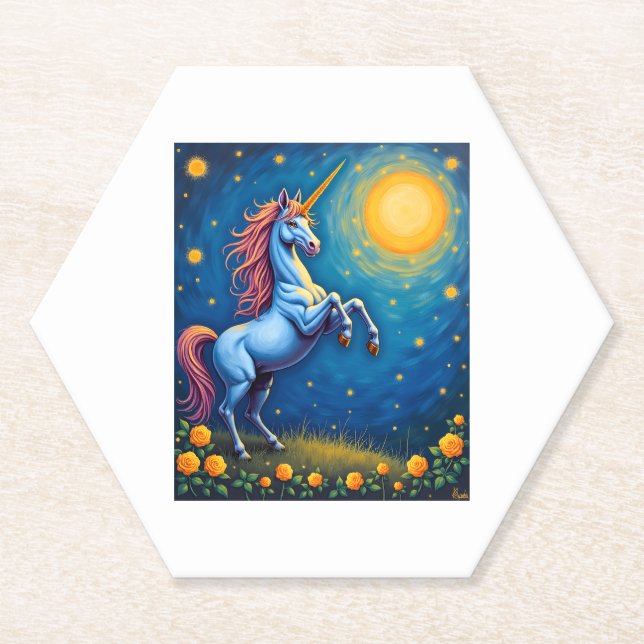 Porta-copo De Papel Cute Unicorn Starry Night (4) (Frente)