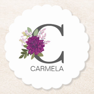 Porta-copo De Papel Dália Burgundy Floral Alfabeto Letra Monograma O