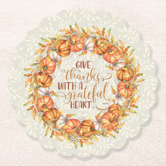 Porta-copo De Papel Dê Obrigados Pumpkin Wreath (Frente)