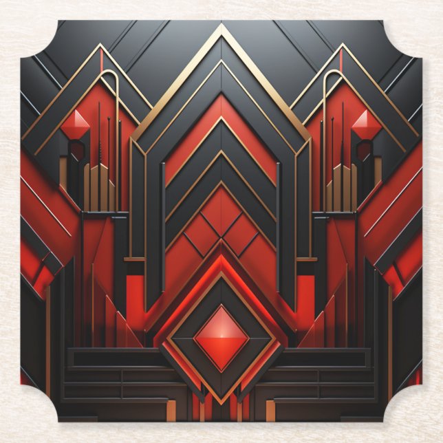 Porta-copo De Papel Deco de Arte Elegante Dourado Vermelho Preto (Frente)