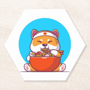 Porta-copo De Papel Desenho Animado de Shiba Inu Fofo Comendo Macarrão