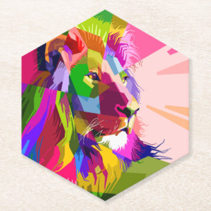 Porta-copo De Papel Desenho de Arte Pop Prismática Colorida de Leão-62