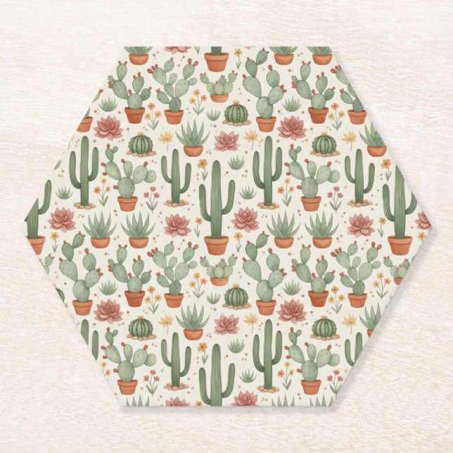 Porta-copo De Papel Desert Cacti Succulent Seamless Pattern (Frente)