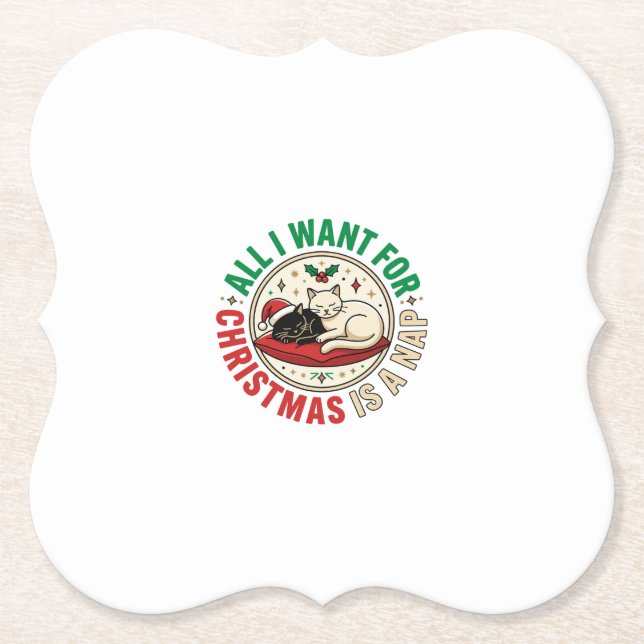 Porta-copo De Papel Design de Férias de Soneca de Gato de Natal (Frente)