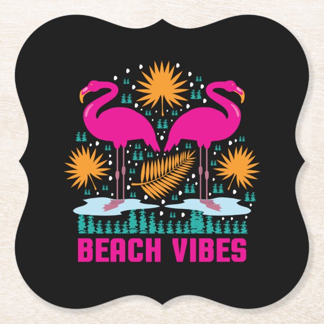 Porta-copo De Papel Design de Flamingos Rosa Vibes de Praia (Frente)