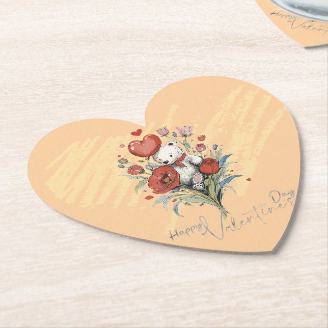 Porta-copo De Papel Dia de os namorados com Urso Rico (Angular)