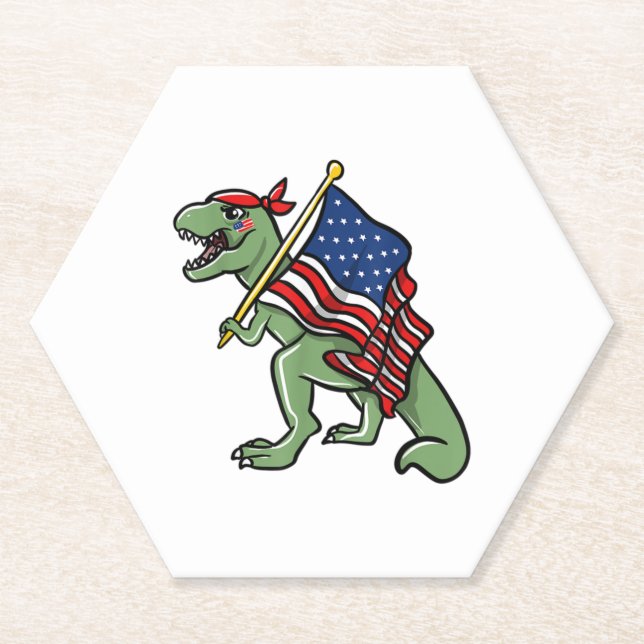 Porta-copo De Papel Dinossauro 4 de julho Bandeira Americana Patriótic (Frente)