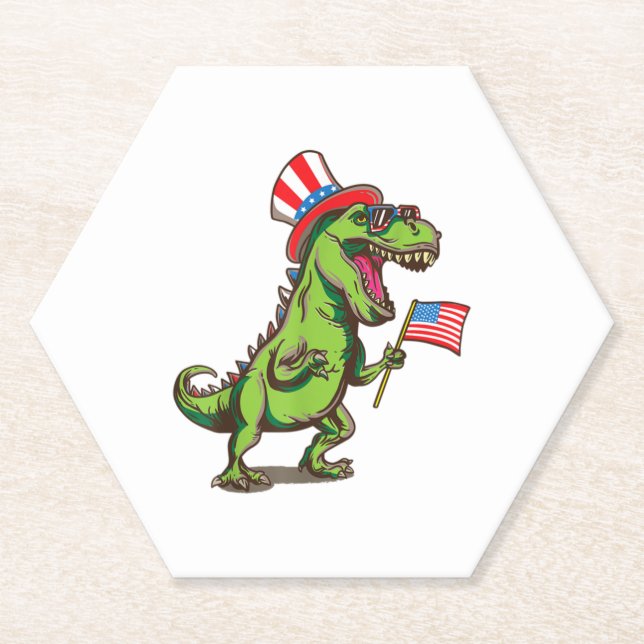 Porta-copo De Papel Dinossauro 4 de julho presente Engraçado Amerissau (Frente)
