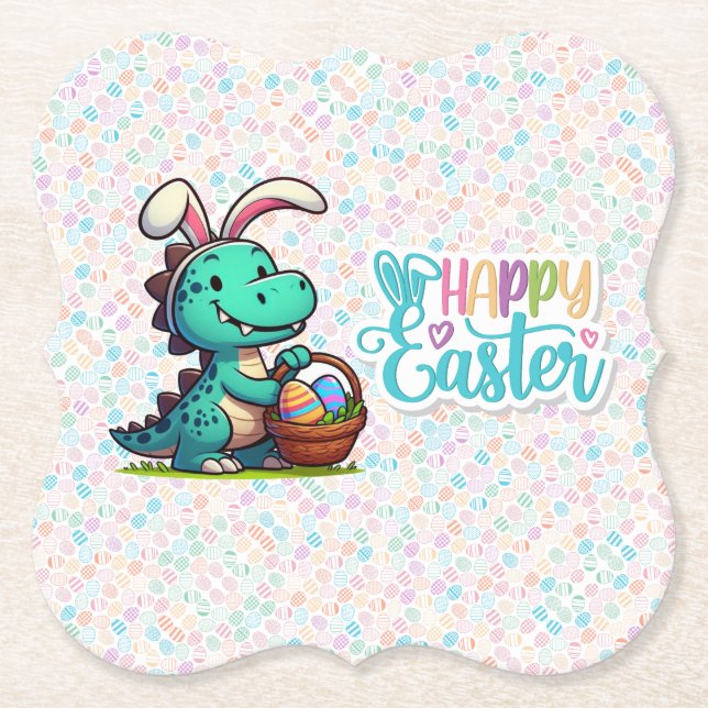 Porta-copo De Papel Dinossauro bonito, coelho da Páscoa (Frente)