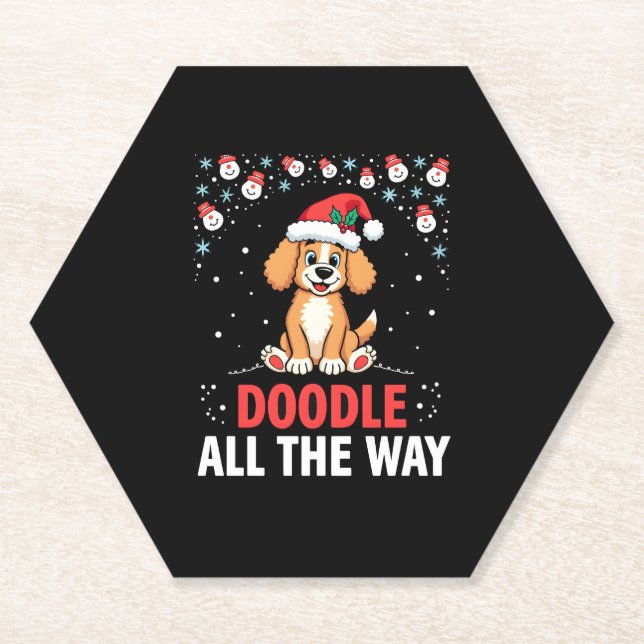 Porta-copo De Papel Doodle All The Way Funny Goldendoodle Santa Hat Ch (Frente)