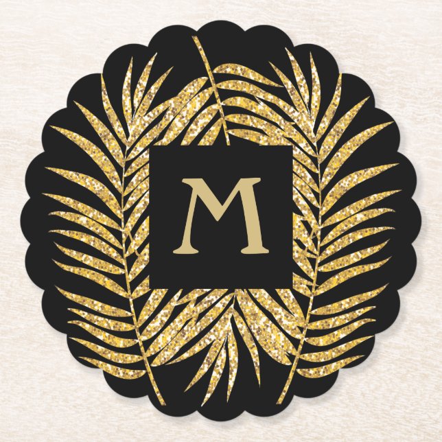 Porta-copo De Papel Dourada Glitter Palm Fronds (Frente)