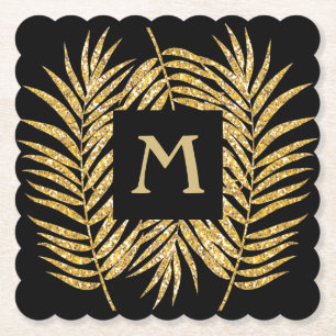 Porta-copo De Papel Dourada Glitter Palm Fronds