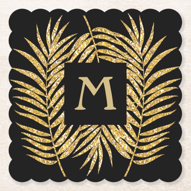 Porta-copo De Papel Dourada Glitter Palm Fronds (Frente)