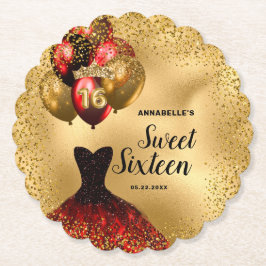 Porta-copo De Papel Dourada Glitter Tiara Red Vress Doce 16 Aniversári
