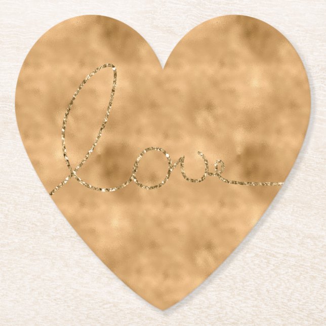 Porta-copo De Papel Dourado Glam Glitter Love (Frente)