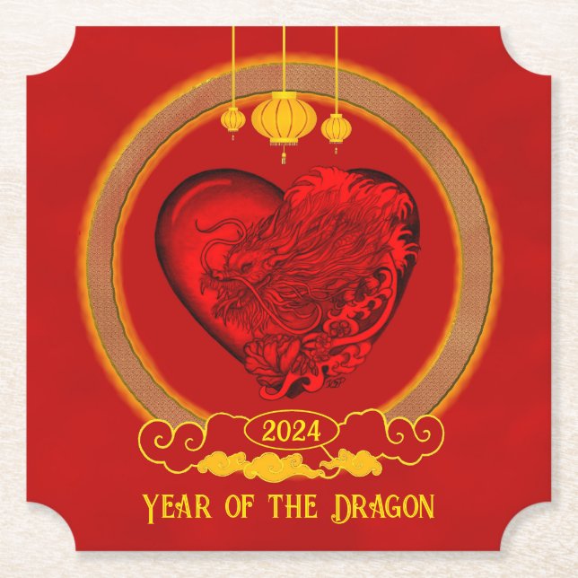 Porta-copo De Papel Dragon Heart, ano do dragão (Frente)