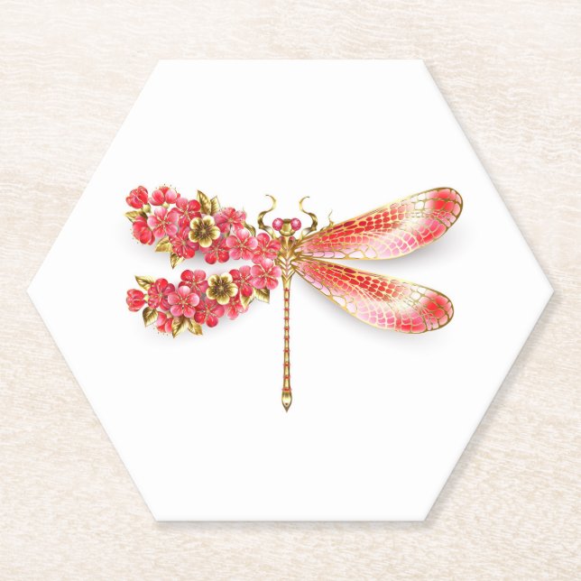 Porta-copo De Papel Dragonfly com joalheria sakura (Frente)