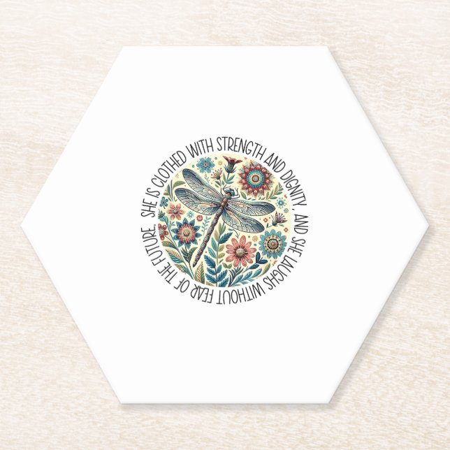 Porta-copo De Papel Dragonfly She Is Clothed With Strength & Dignity T (Frente)