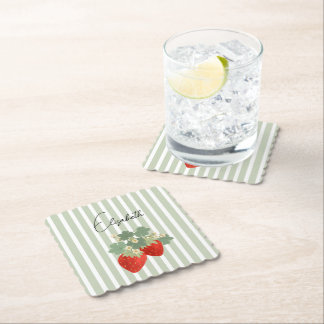 Porta-copo De Papel Duas Listras de Morangos Vermelhos & Flores | Frut