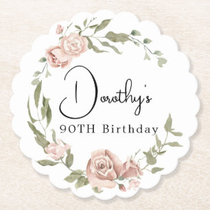 Porta-copo De Papel Dusty Pink Rose Floral 90 Birthday