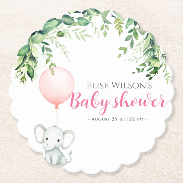 Porta-copo De Papel É uma garota! Pequeno elefante bonito com balão (Frente)