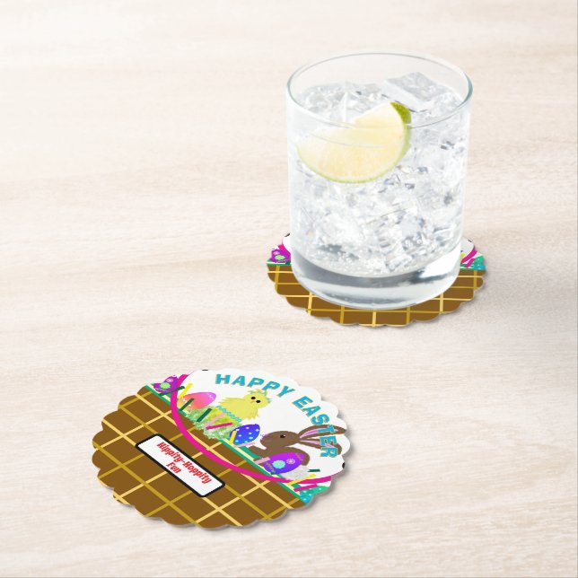 Porta-copo De Papel Easter Basket Yellow Blue Chick Egg Rabbit (Insitu)