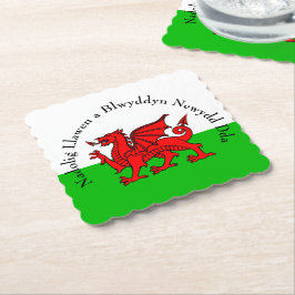 Porta-copo De Papel Editar Texto Sinalizador de Welsh Sinalizador Verm
