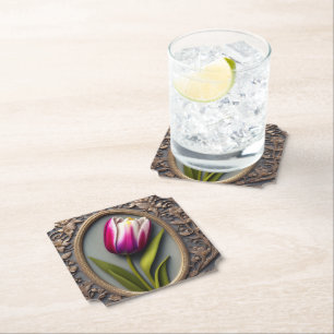 Porta-copo De Papel Elegância Fluida: Tulipa Rosa em Design Art Nouvea