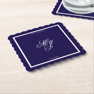 Porta-copo De Papel elegância real minimalista caligrafia azul Casamen