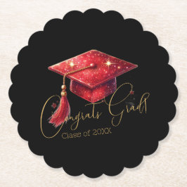 Porta-copo De Papel Elegant Congrats Grad Artwork in Red, Gold & Black