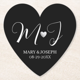 Porta-copo De Papel Elegant Custom Black And White Wedding Monogram 