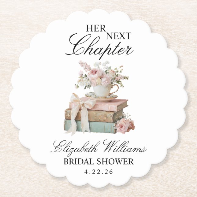 Porta-copo De Papel Elegant Floral Her Next Chapter Bridal Shower  (Frente)