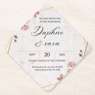 Porta-copo De Papel Elegant Floral Wedding Invitation – Geometric Gold