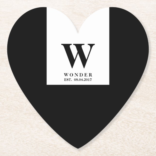 Porta-copo De Papel Elegant Newlywed Monogram | Black wedding (Frente)