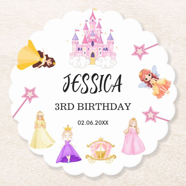 Porta-copo De Papel Elegant Princess Birthday Celebration (Frente)