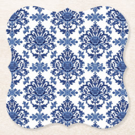 Porta-copo De Papel Elegant Victorian Damask Flower Pattern Navy Blue 