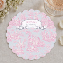 Elegante azul rosa vintage toile de jouy