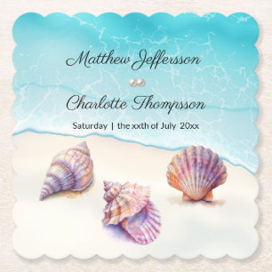 Porta-copo De Papel Elegante Beach Wedding Seashells Pearls Náutico