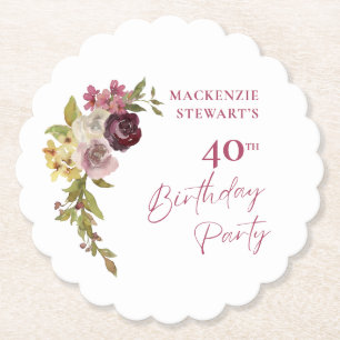 Porta-copo De Papel Elegante Burgundy - aniversário de 40 anos Floral 