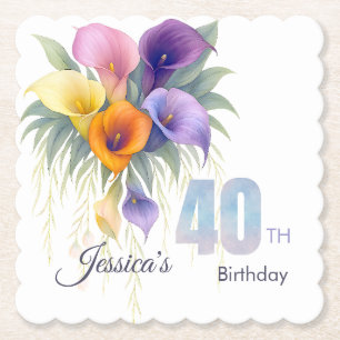 Porta-copo De Papel Elegante Calla Lily aniversário de 40 anos Milesto